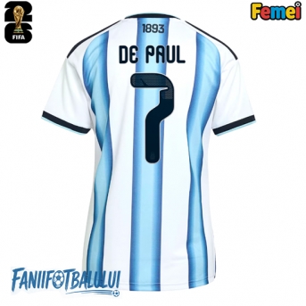 Argentina Rodrigo De Paul #7 Echipament de Fotbal Replică Mondial 2026 Femei Acasa